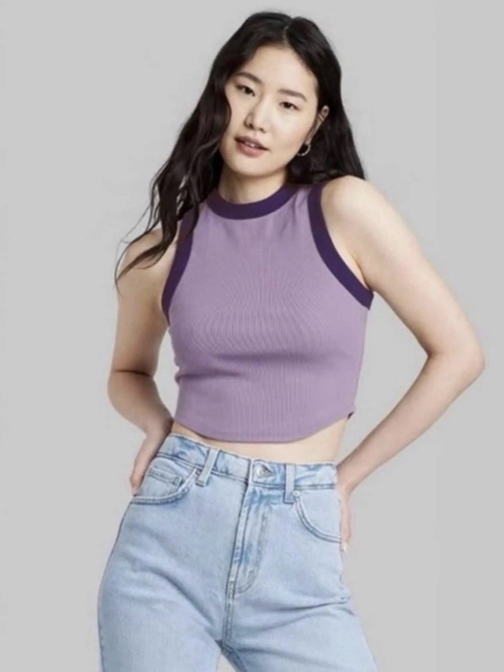 wild fable Lilac Ribbed Crop Tank with Dark Purple Trim